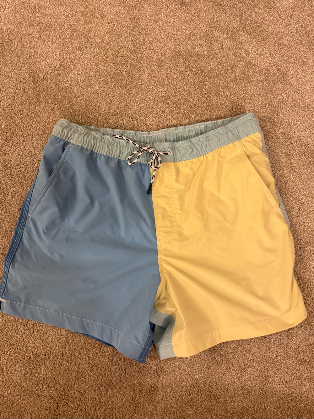 American Eagle Outfitters Two-Tone Sky Blue and Pale Yellow Swim Trunks
